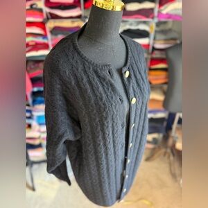 William Kasper Black Cashmere Cardigan Sweater, M